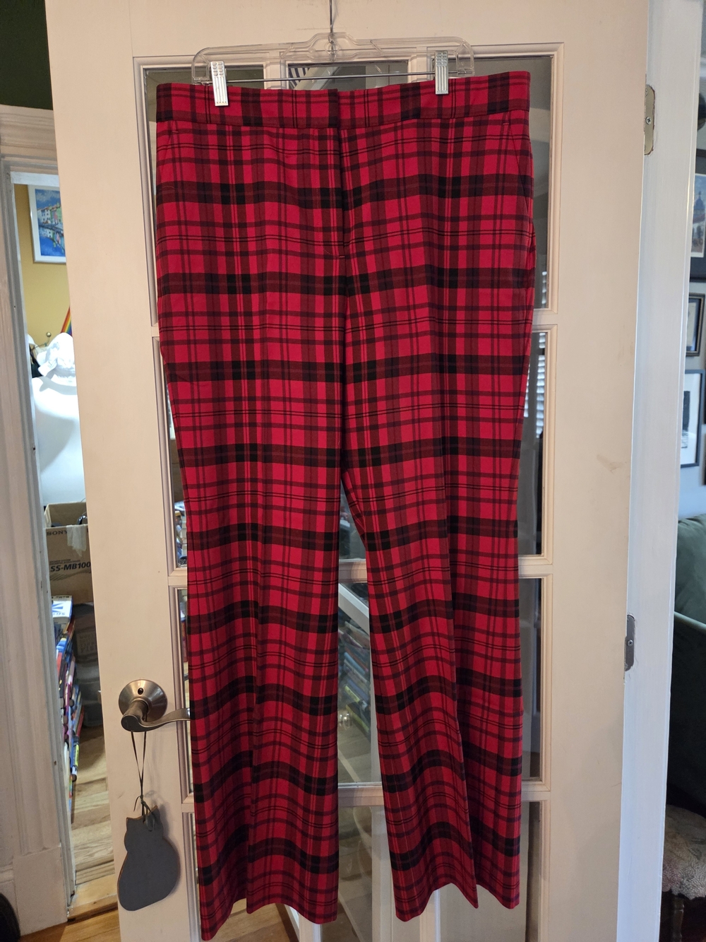 Ann Taylor Factory Red and Black Plaid Trousers - Size 14